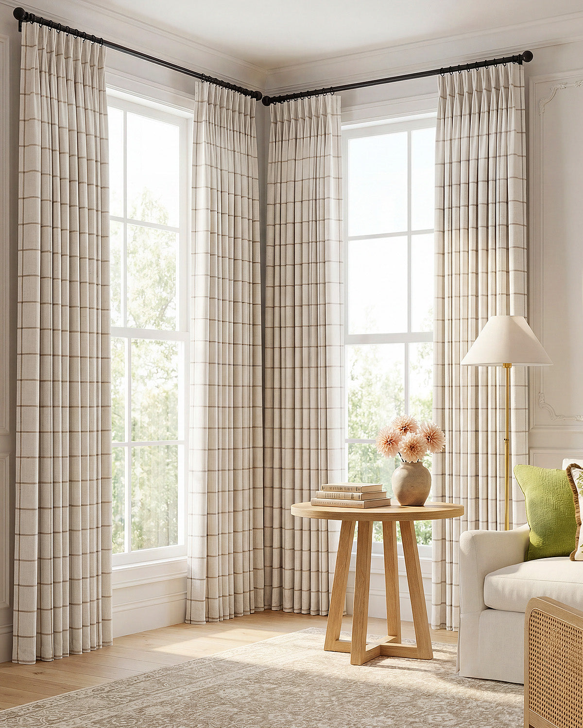 Brooke Plaid Linen Blend Pinch Pleated Curtains