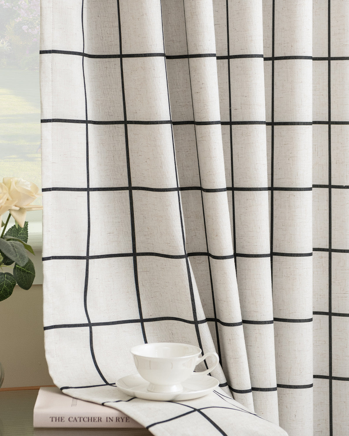 Brooke Plaid Linen Blend Pinch Pleated Curtains