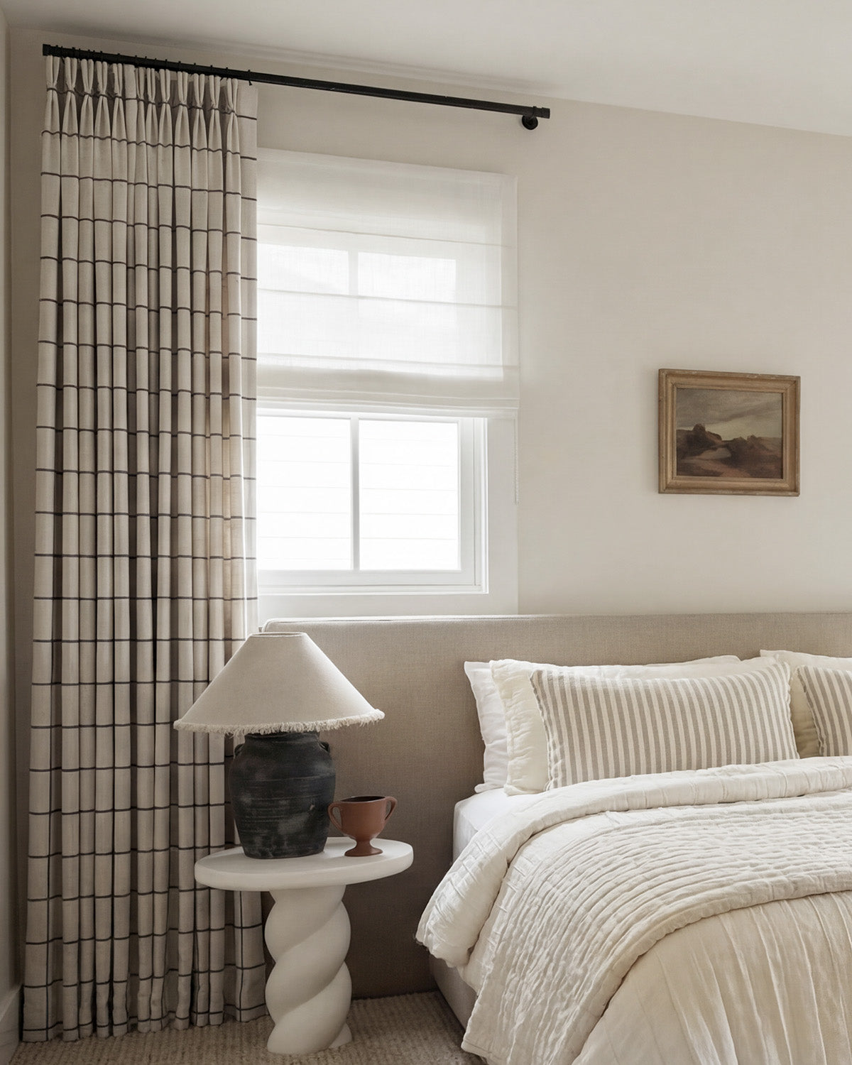 Brooke Plaid Linen Blend Pinch Pleated Curtains