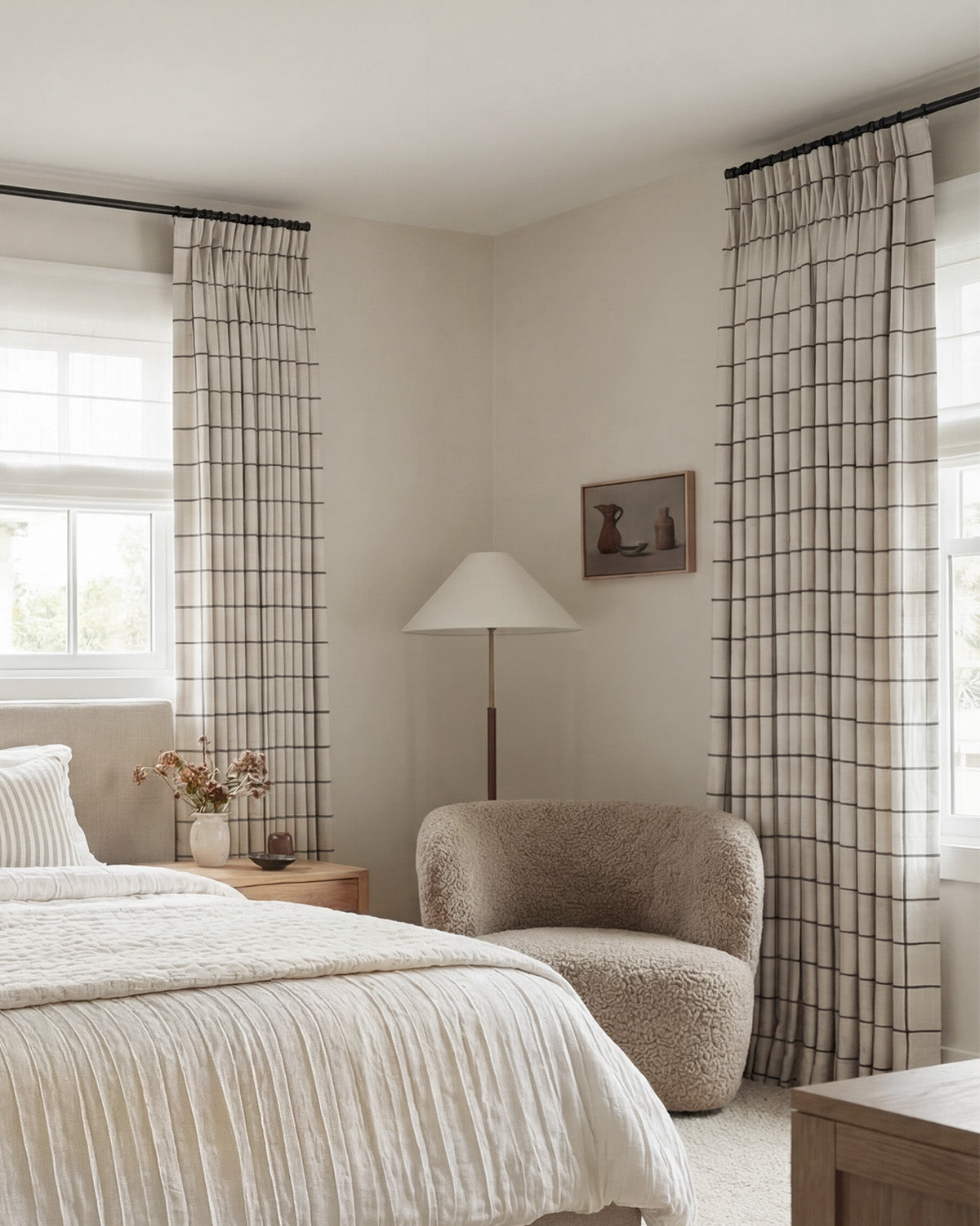 Brooke Plaid Linen Blend Pinch Pleated Curtains