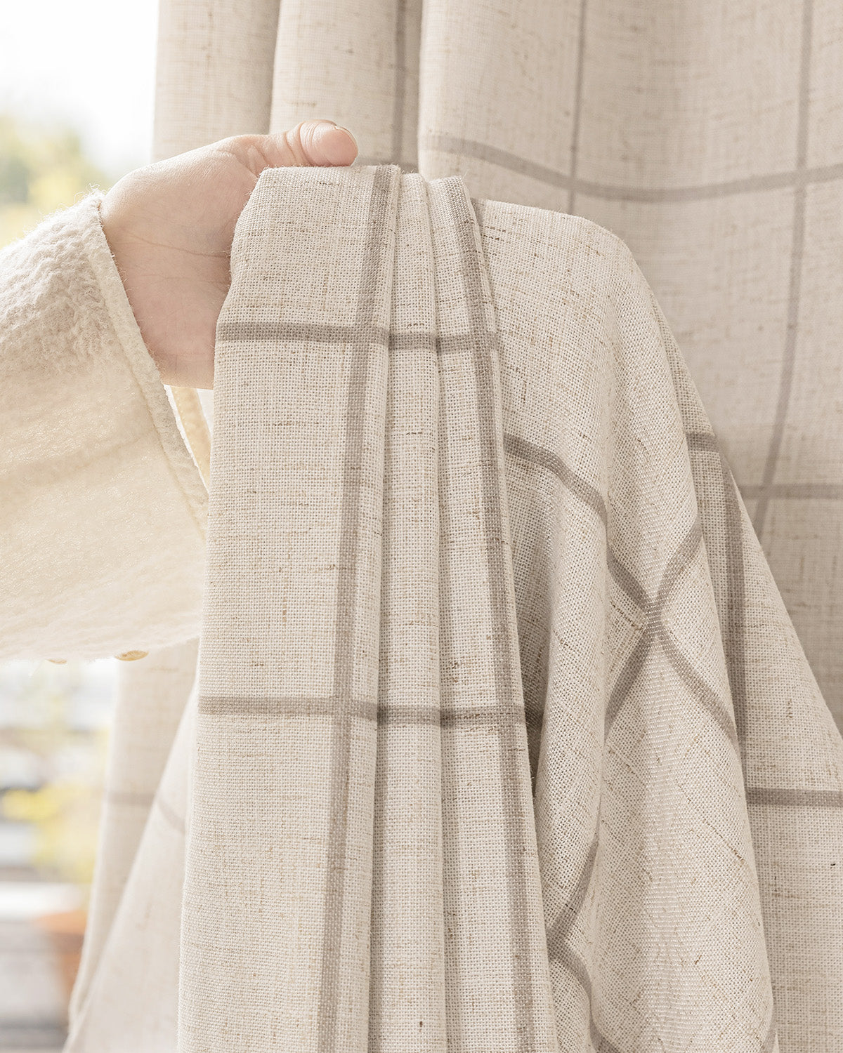 Brooke Plaid Linen Blend Pinch Pleated Curtains