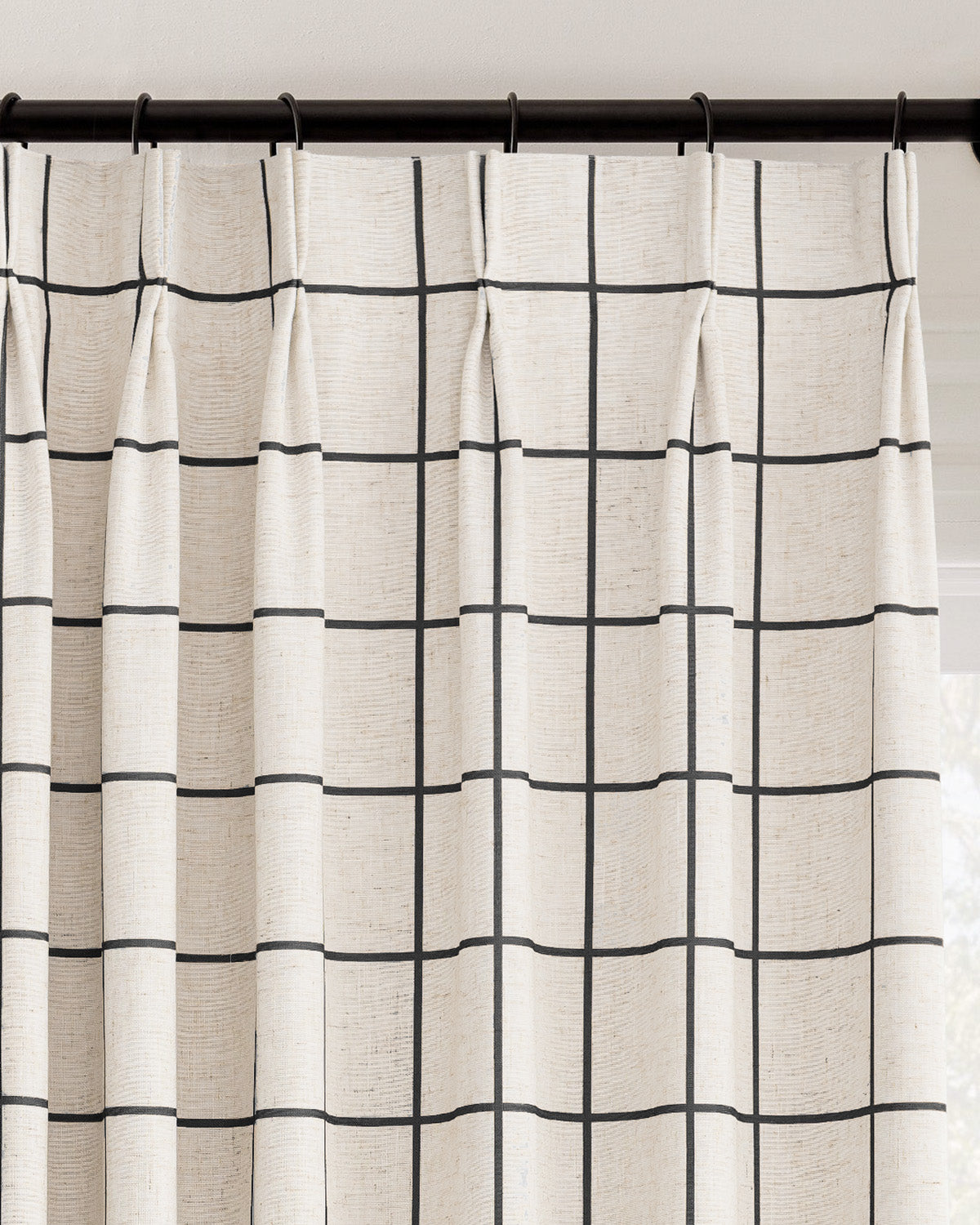 Brooke Plaid Linen Blend Pinch Pleated Curtains