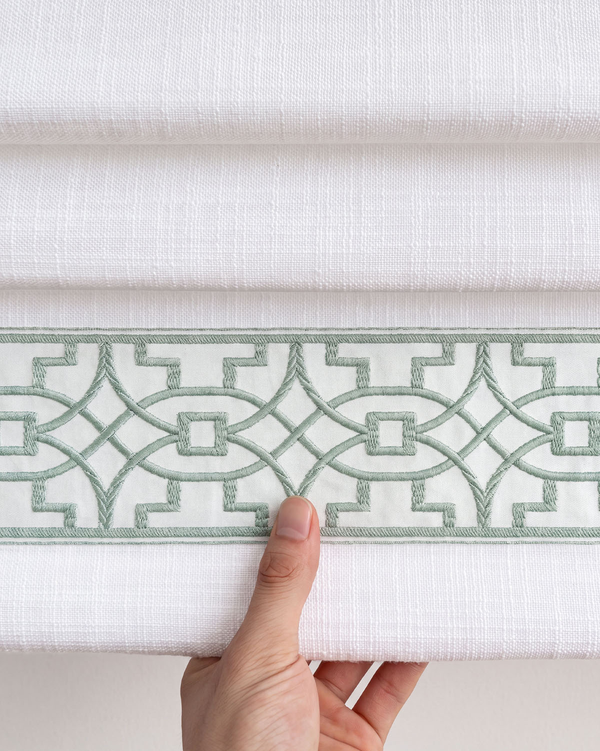 Custom Roman Shade with Trim Cordless