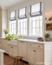 Custom Roman Shade with Trim Motorized