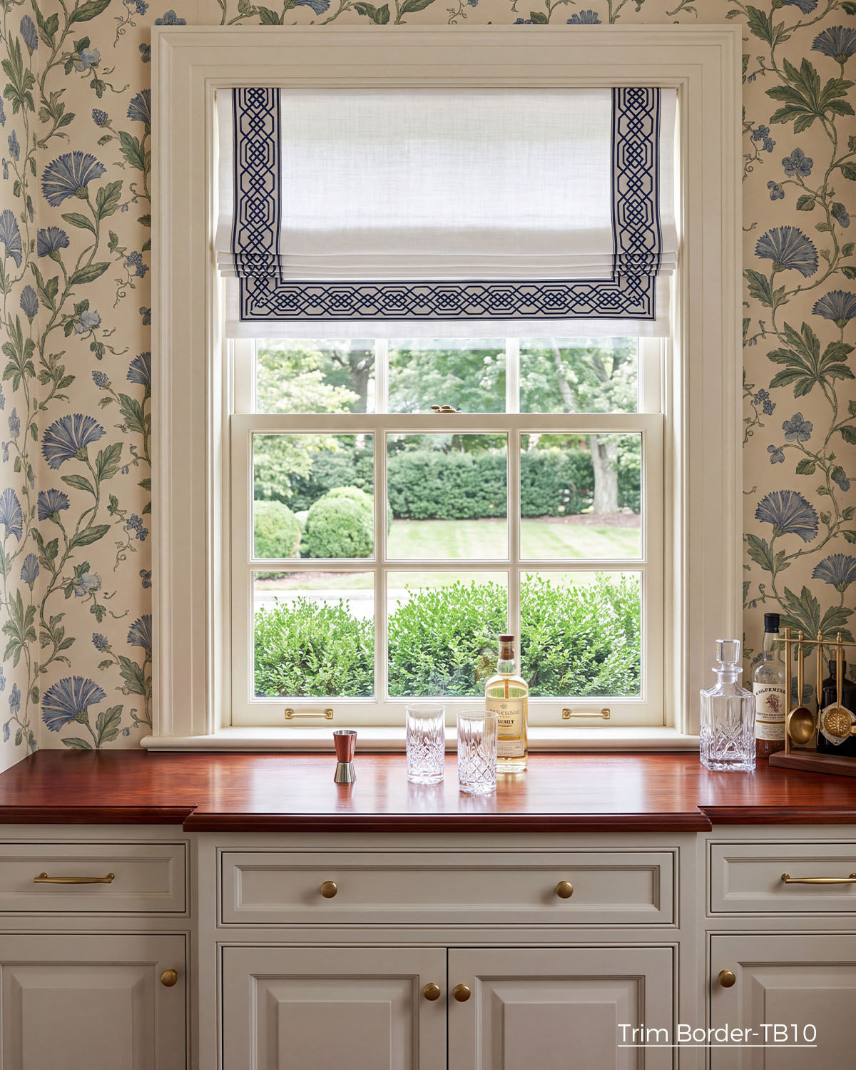 Custom Roman Shade with Trim Motorized