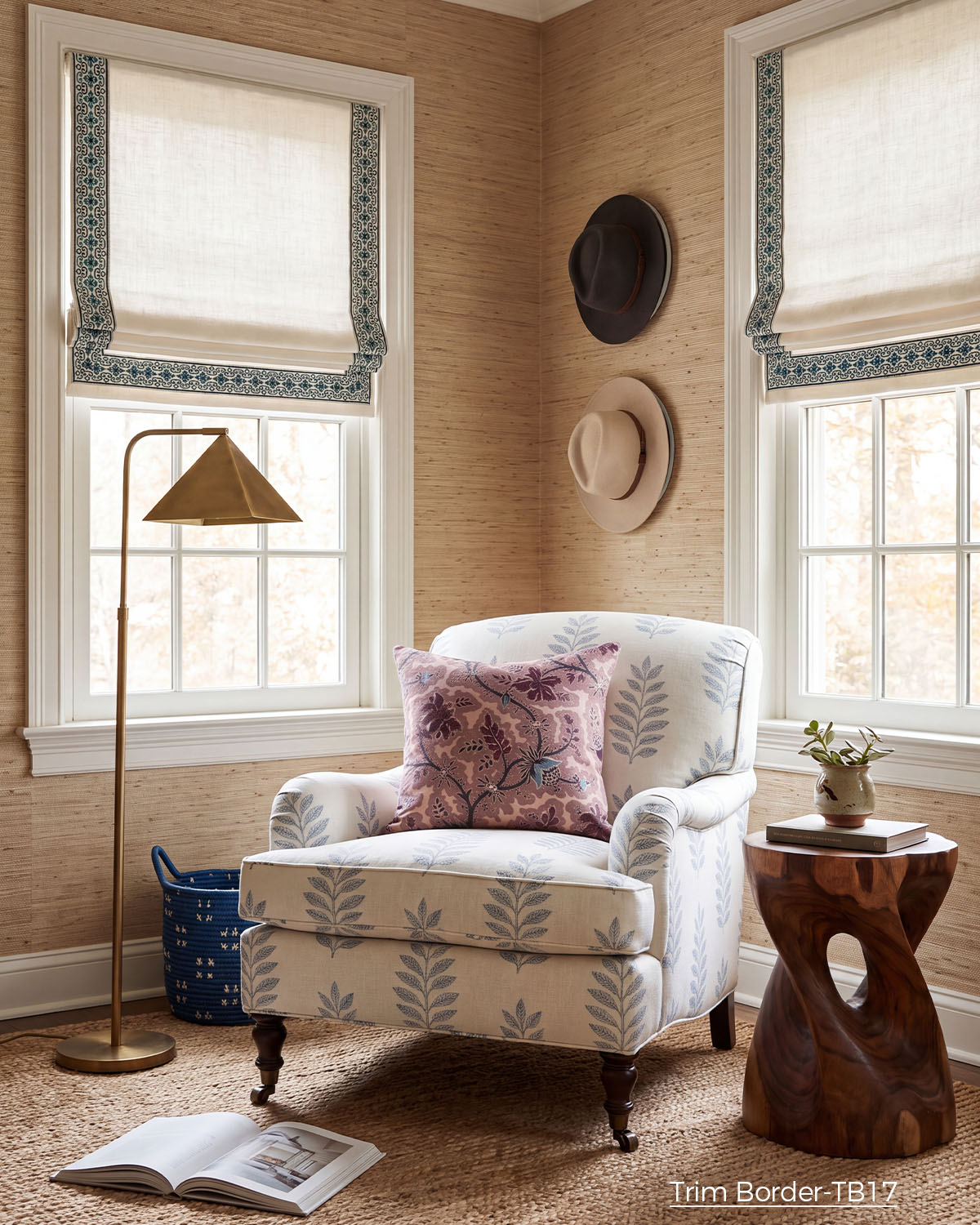 Custom Roman Shade with Trim Valance Cordless