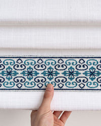 Custom Roman Shade with Trim Valance Cordless